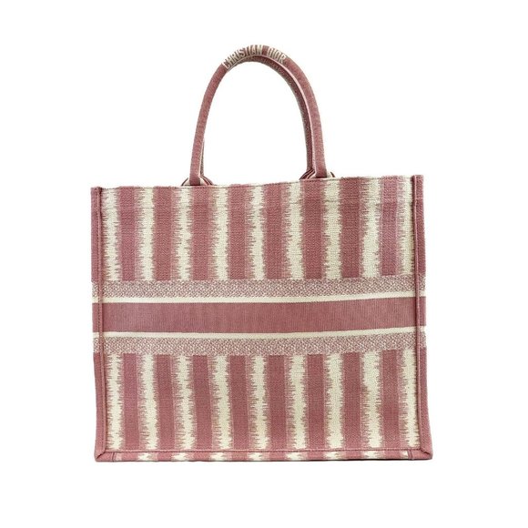 Christian Dior Bayadere Stripe Large Book Tote D-Stripes Embroidery Pink - Picture 6 of 14